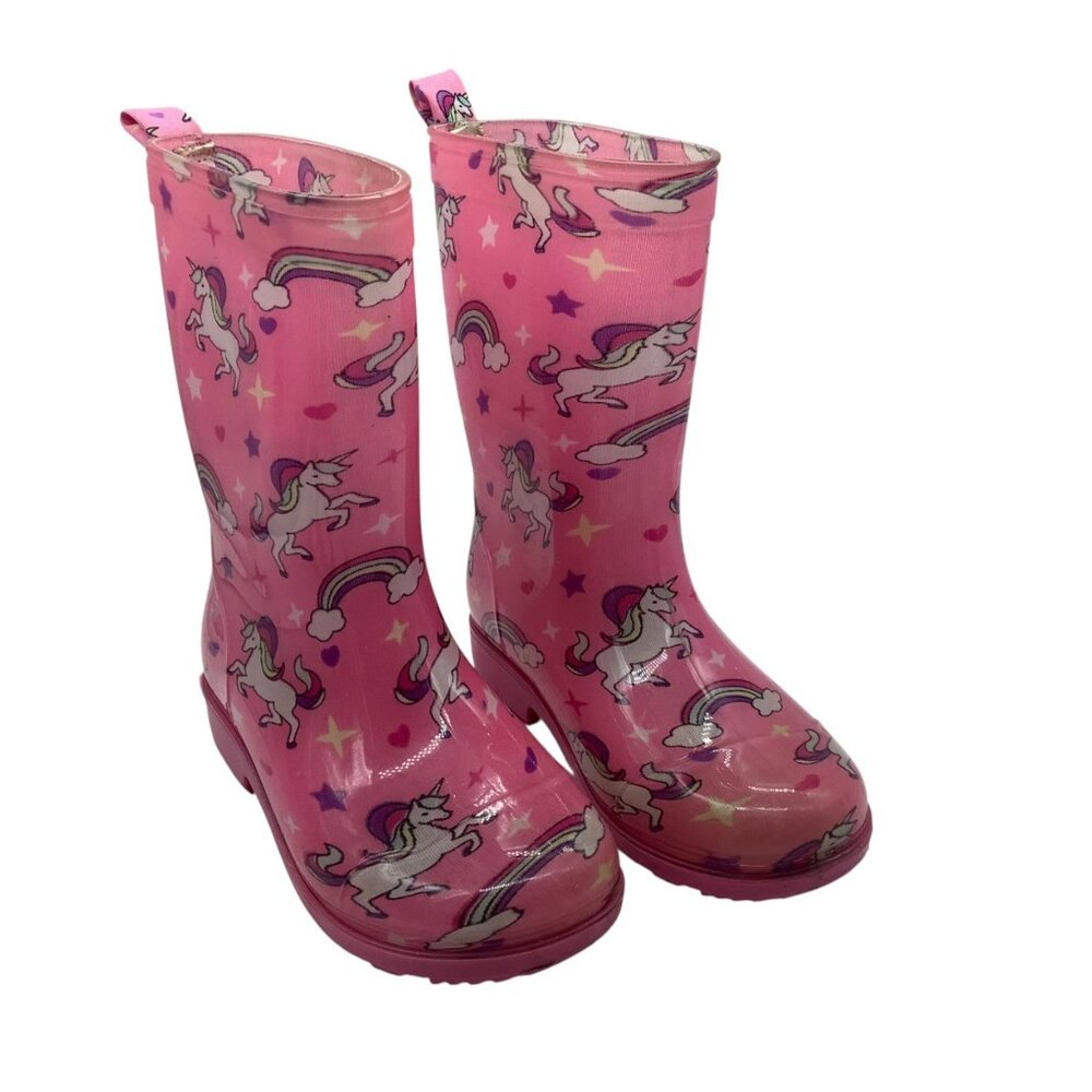Capelli New York Pink Unicorn‎ Rainbow Print Kids Rain Boots Size 10 Waterproof